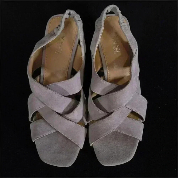 Michael Kors Dixon Heeled Sandals Dove Gray Women's 6 M Open Toe Suede Strappy - Picture 3 of 8